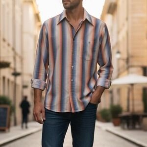 Etchings by Excello Button Down‎ Shirt Mens Sz 16-16.5 Colorful Striped Long Slv